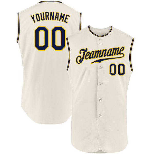 Custom Cream Navy-Gold Authentic Sleeveless Baseball Jersey