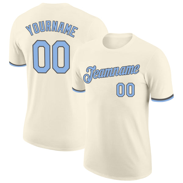 Custom Cream Light Blue-Steel Gray Performance T-Shirt