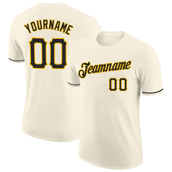 Custom Cream Black-Gold Performance T-Shirt