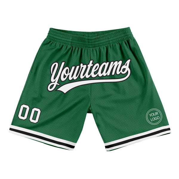 Custom Kelly Green White-Black Authentic Throwback Basketball Shorts