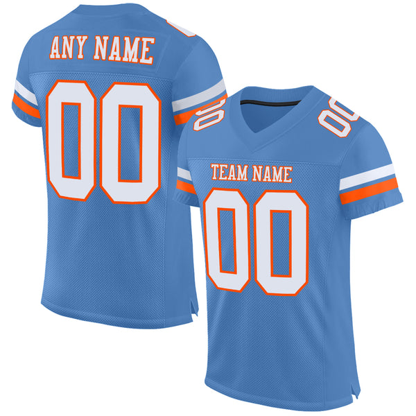 Custom Powder Blue White-Orange Mesh Authentic Football Jersey