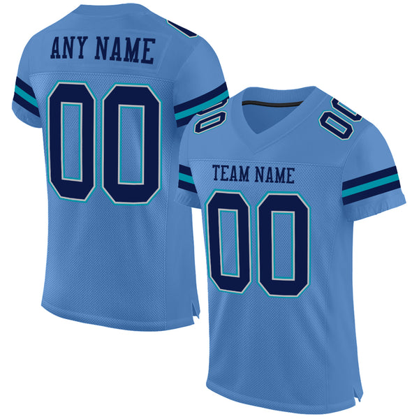 Custom Powder Blue Navy Gray-Teal Mesh Authentic Football Jersey