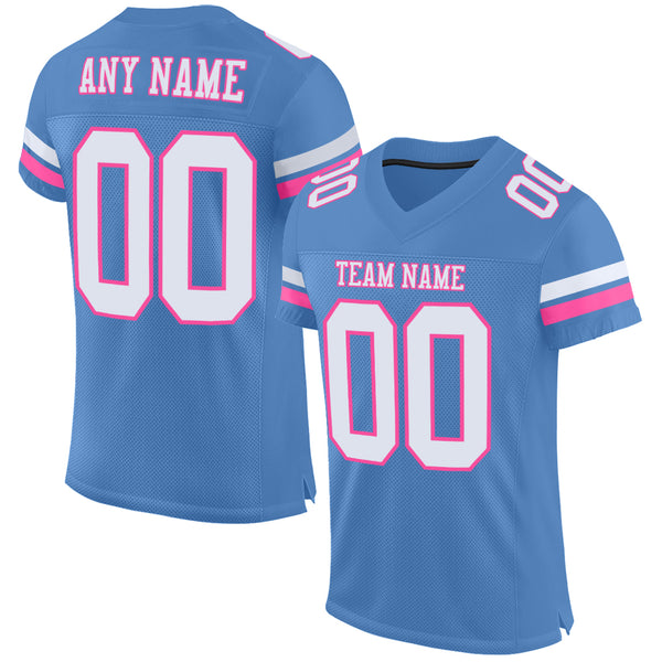 Custom Powder Blue White-Pink Mesh Authentic Football Jersey