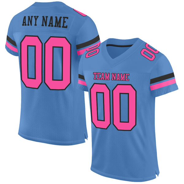 Custom Powder Blue Pink-Black Mesh Authentic Football Jersey