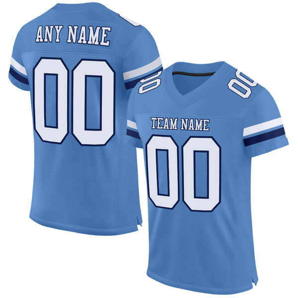 Custom Powder Blue White-Navy Mesh Authentic Football Jersey
