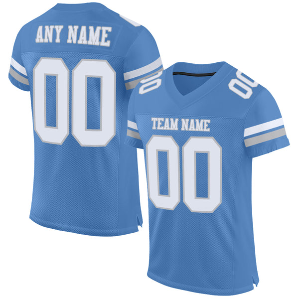 Custom Powder Blue White-Gray Mesh Authentic Football Jersey