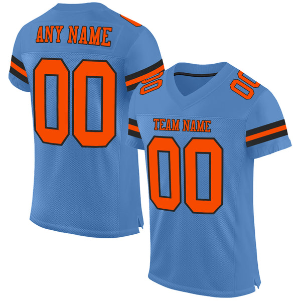 Custom Powder Blue Orange-Black Mesh Authentic Football Jersey