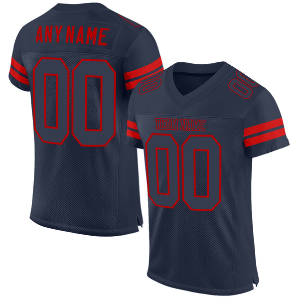Custom Navy Navy-Red Mesh Authentic Football Jersey
