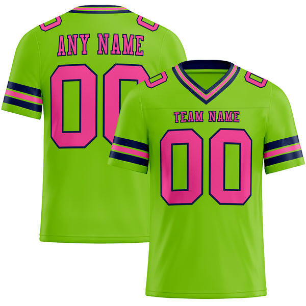 Custom Neon Green Pink-Navy Authentic Football Jersey