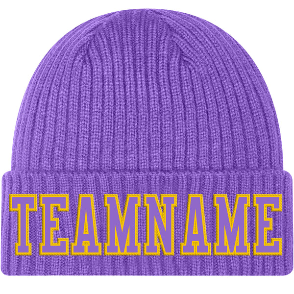 Custom Purple Purple-Gold Stitched Cuffed Knit Hat