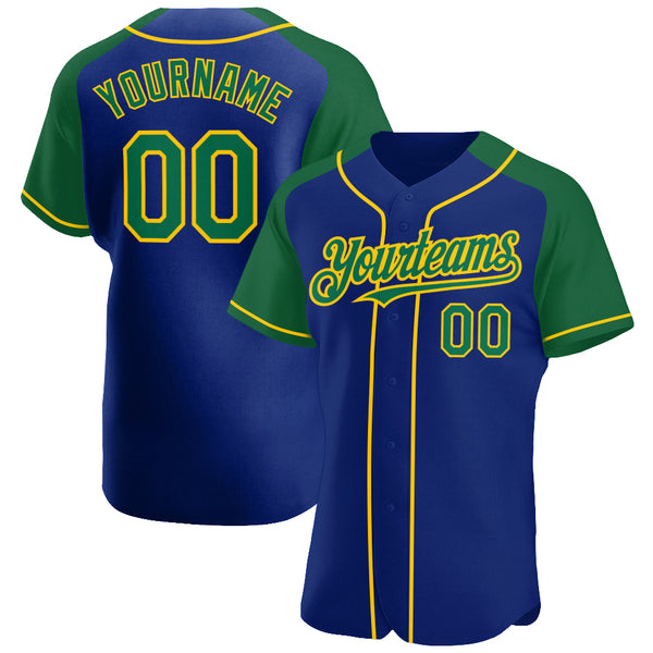 Custom Royal Kelly Green-Yellow Authentic Raglan Sleeves Baseball Jersey