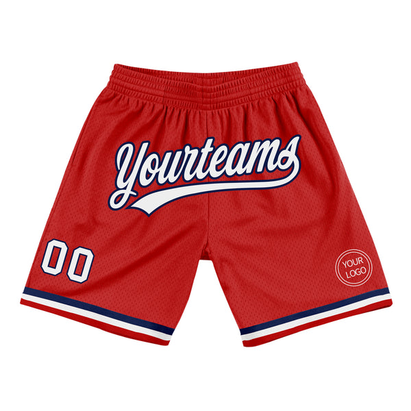 Custom Red White-Navy Authentic Throwback Basketball Shorts