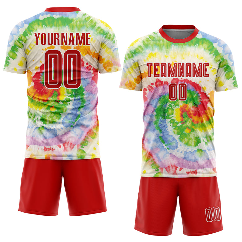 Custom Tie Dye Red-White Sublimation Soccer Uniform Jersey