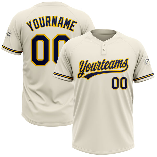 Custom Cream Navy-Yellow Two-Button Unisex Softball Jersey