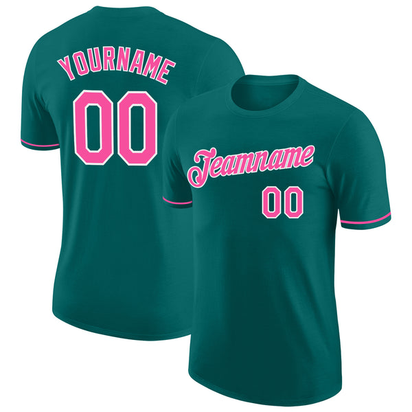 Custom Teal Pink-White Performance T-Shirt