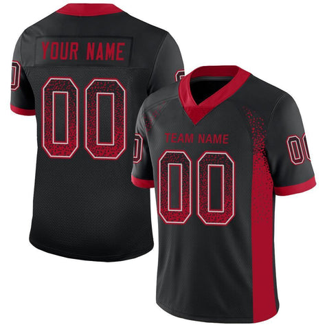 Custom Black Red-Light Gray Drift Fashion Football Jersey