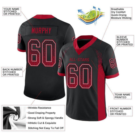 Custom Black Red-Light Gray Drift Fashion Football Jersey