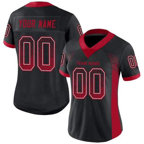 Custom Black Red-Light Gray Drift Fashion Football Jersey
