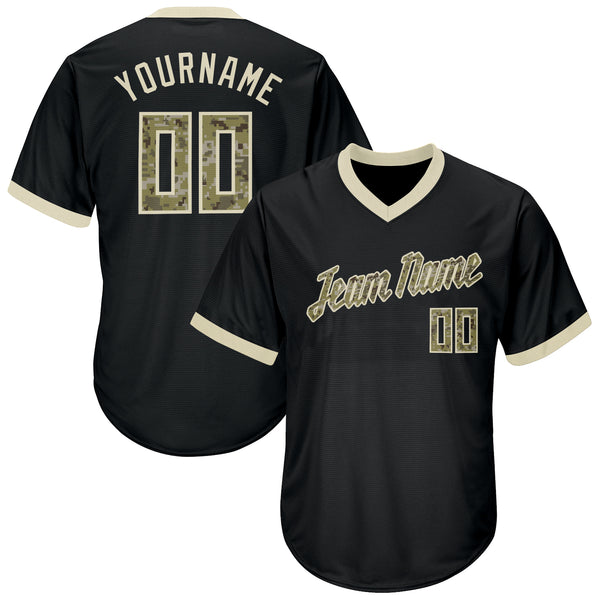 Custom Black Camo-Cream Authentic Throwback Rib-Knit Salute To Service Baseball Jersey Shirt