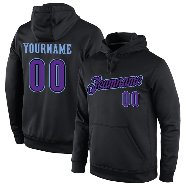Custom Stitched Black Purple-Light Blue Sports Pullover Sweatshirt Hoodie