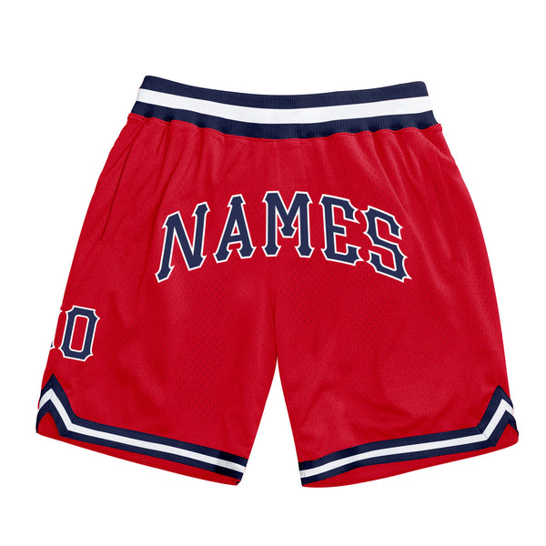 Custom Red Navy-White Authentic Throwback Basketball Shorts