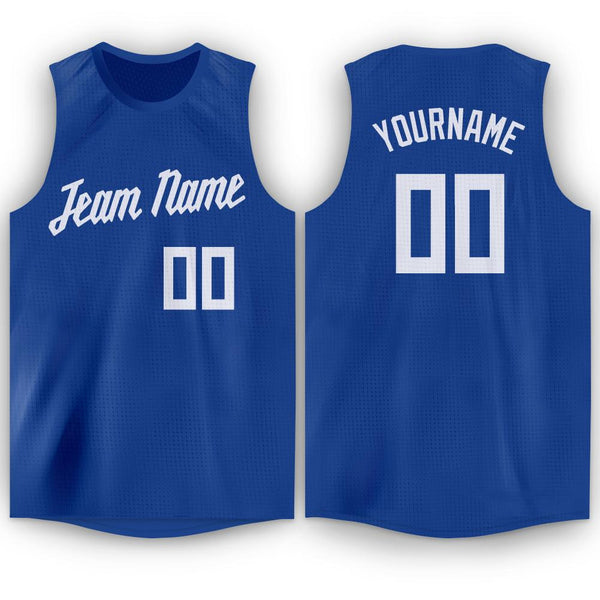 Custom Royal White Round Neck Basketball Jersey