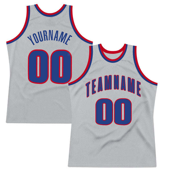 Custom Gray Royal-Red Authentic Throwback Basketball Jersey