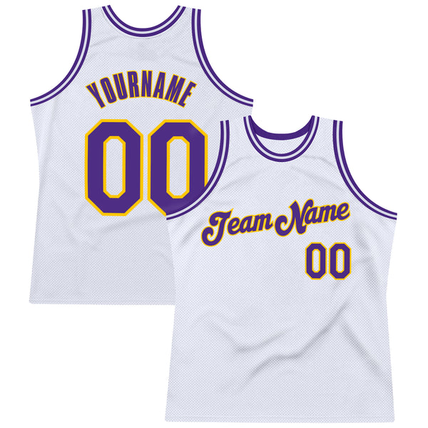 Custom White Purple-Gold Authentic Throwback Basketball Jersey